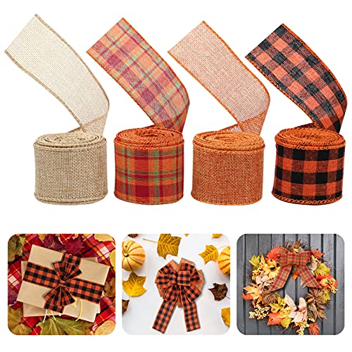 Kesote 4 Rollen Juteband Thanksgiving Dekoband Erntedankfest Drahtband zum...