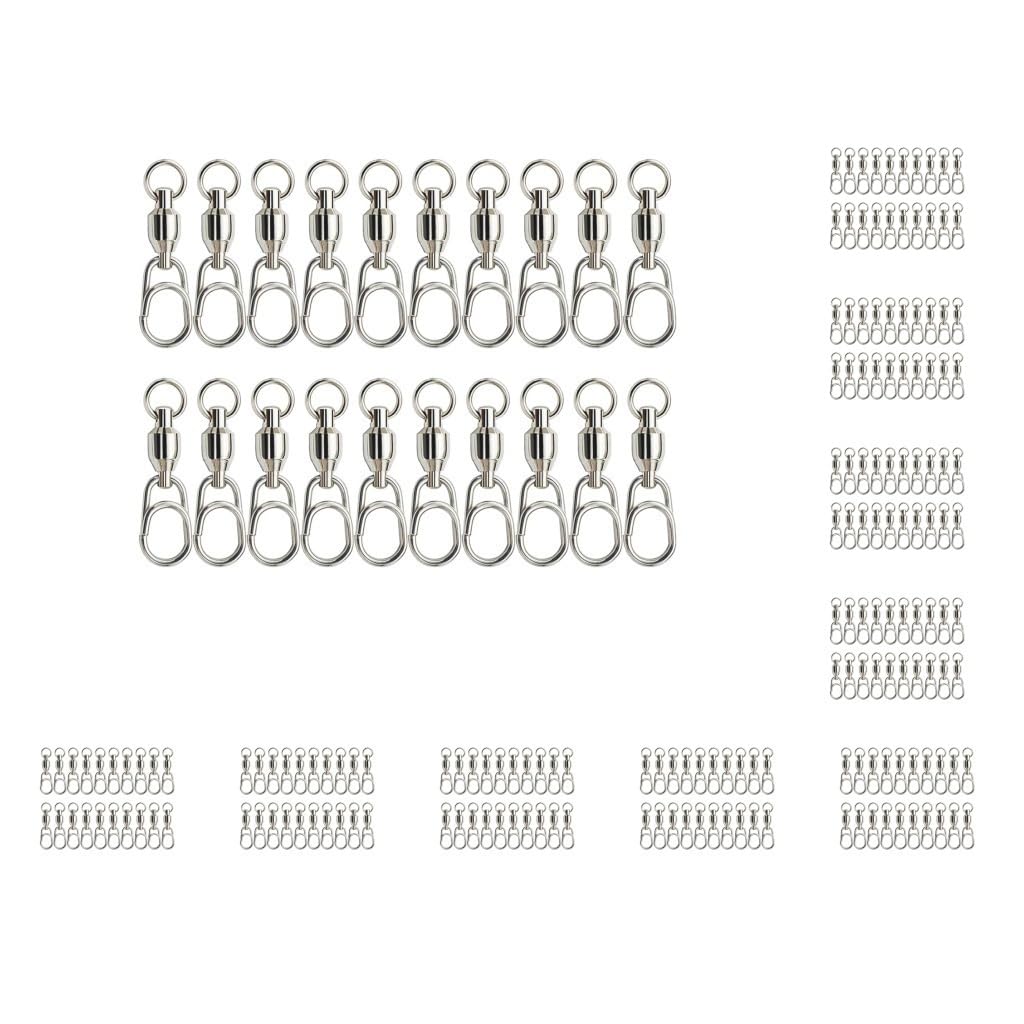 Lot de 10 émerillons de pêche à roulement à billes avec clip en acier inoxydable, connecteur Tackle 3, style 3