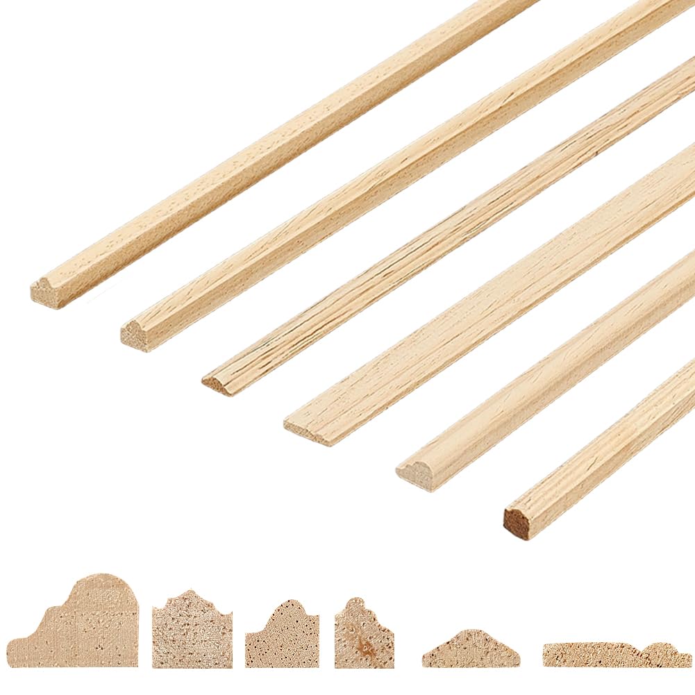 OLYCRAFT 18Pcs 6 Styles Miniature Dollhouse Wood Trim Mini House Wall Border Strips Wooden Minihouse Trim Miniature House Strips Ornament Accessories for Craft Projects and Model Building