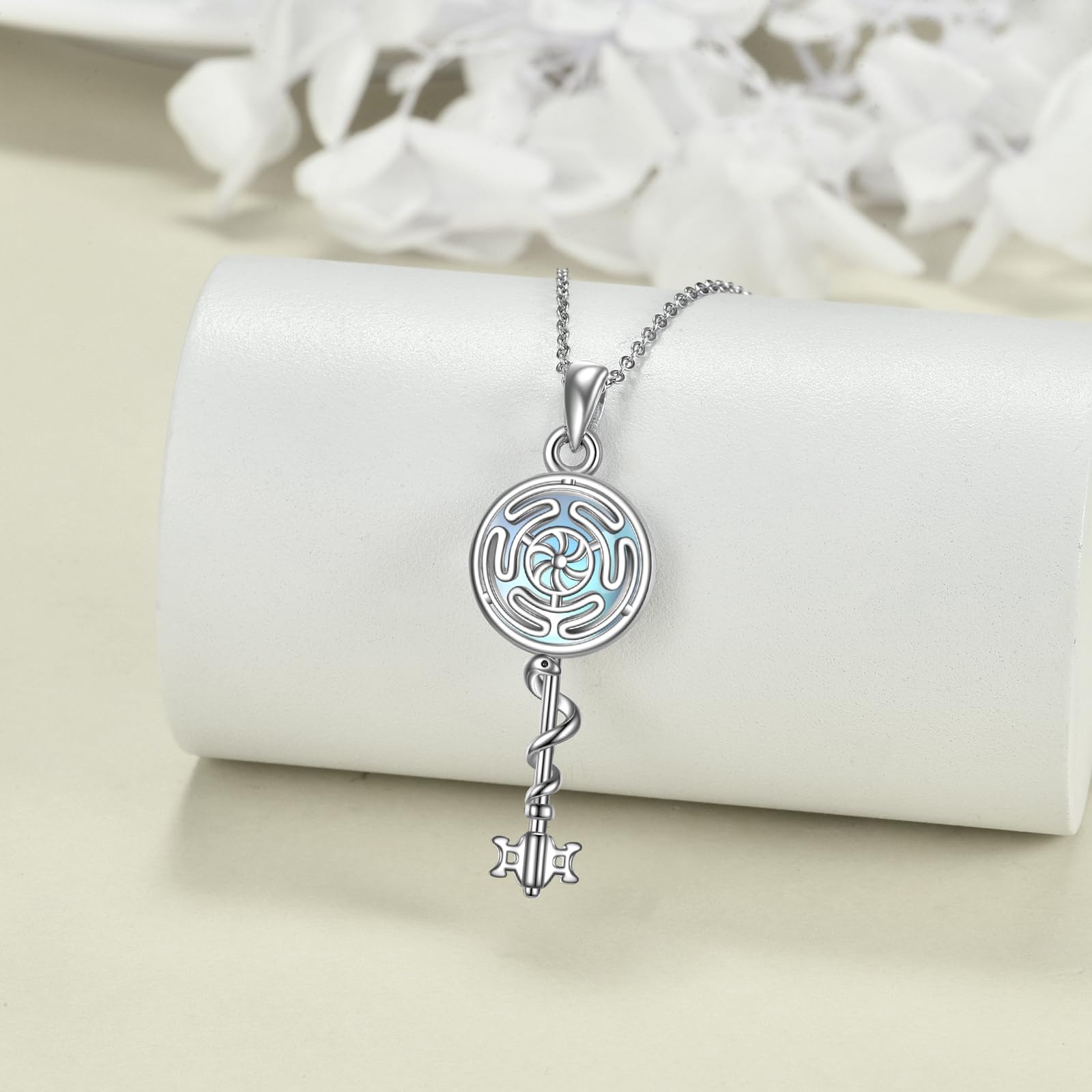 ONEFINITY Hécate - Collar de plata de ley 925 con la rueda de la diosa de Hécate, collar pagano wicca, regalo para mujer, talla única, Plata esterlina, Piedra de luna