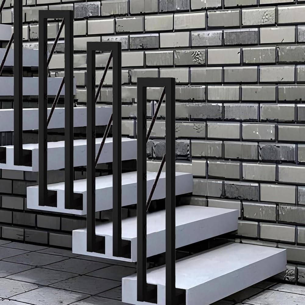 Garde-corps d'escalier en forme de U – Rampe industrielle en fer forgé, barre de support antidérapante montée au sol pour porche, loft et couloir, design noir 55 cm