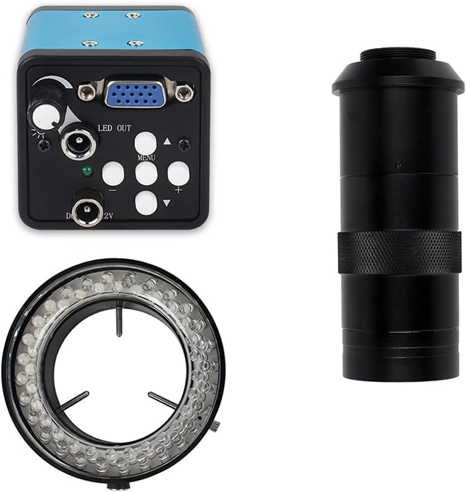 Microscopes Equipment 13MP VGA Video Microscope Camera 1080P w/Zoom 1-130X C-Mount Lens and Brightness Adjustable Light for Phone Repair
