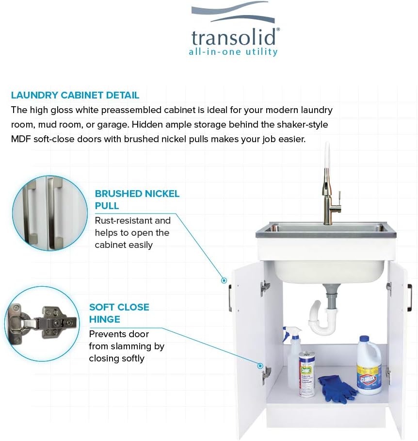 Flаѕh Sаlе Buу 1 gеt 1 Transolid TCB-2420-WC 24-in Laundry Cabinet Sink, Stainless Steel High Arc Faucet, and Basket, White Frее Shірріng Ovеr $50 Transolid TCB-2420-WC 24-in Laundry Cabinet Sink, Stainless Steel High Arc Faucet, and Basket, White