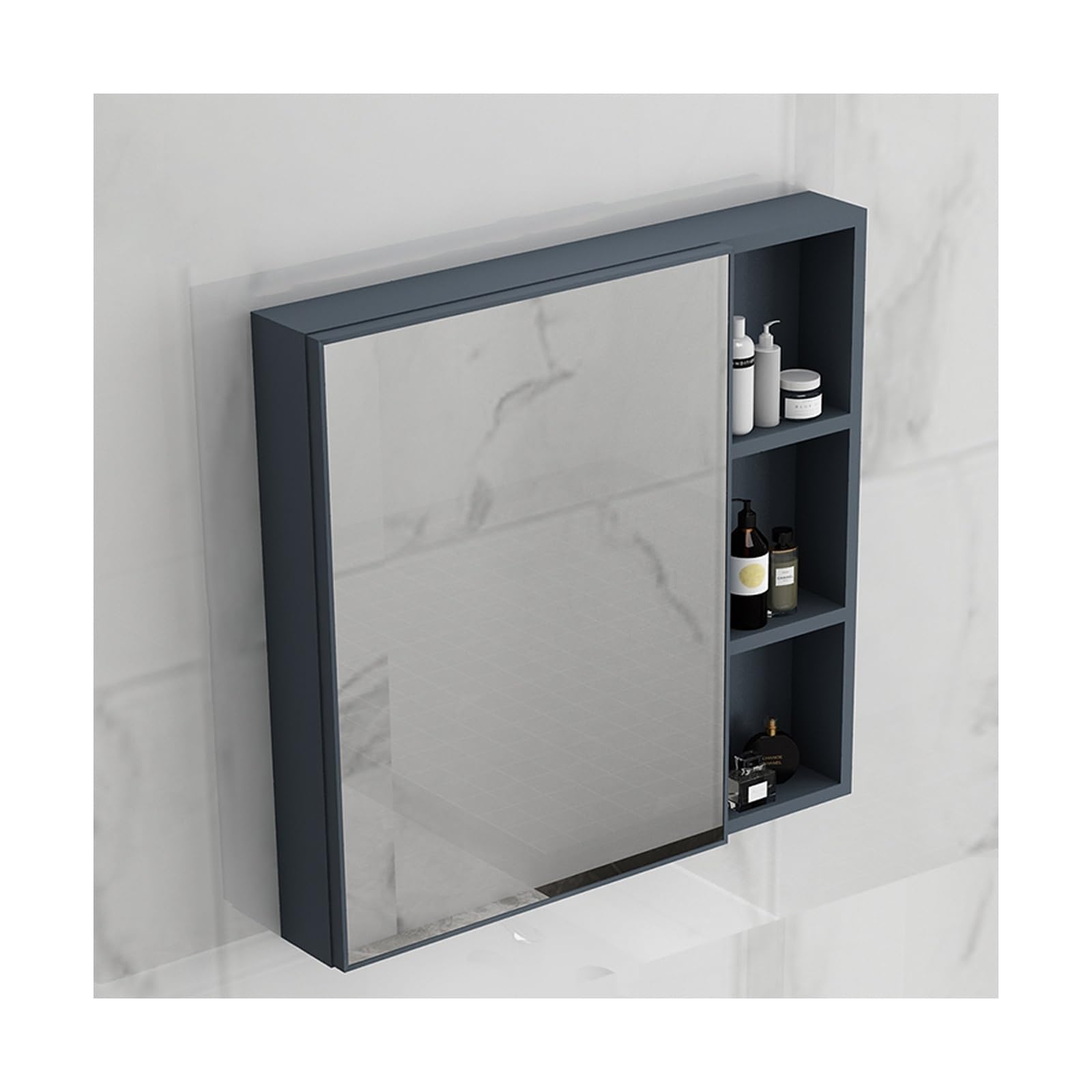 BKSXSOP Wall-Mounted Bathroom Mirror Cabinet, Double-Layer Storage nizer with Mirror, Ideal for Toiletries & Medications, Blue, Medium Size.