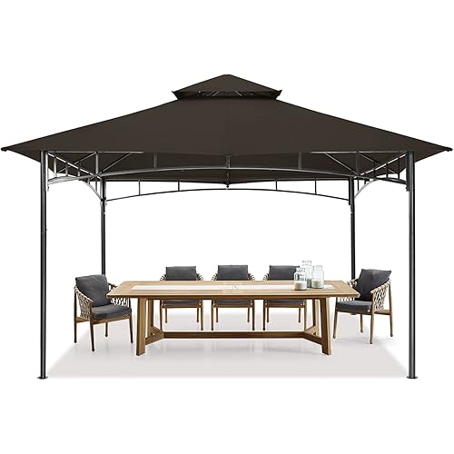 MASTERCANOPY Outdoor Garden Gazebo for Patios with Stable Steel Farme(11x11, Brown)