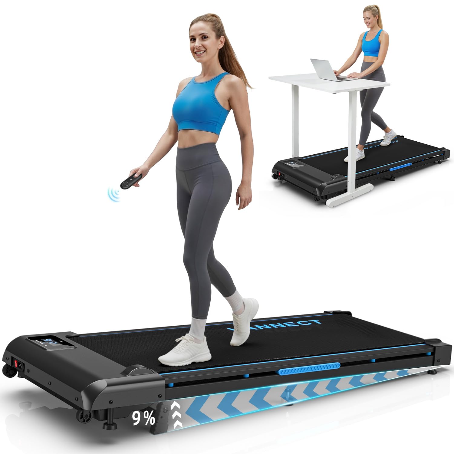 Walking Pad, 4 in 1 Laufband für Zuhause mit 9% Steigung, 1-10 km/h Walking Machine mit LED-Anzeige, Fernbedienung, 2,75HP Tragbares Laufband, Bis 150kg Belastbar, Keine Montage Erforderlich