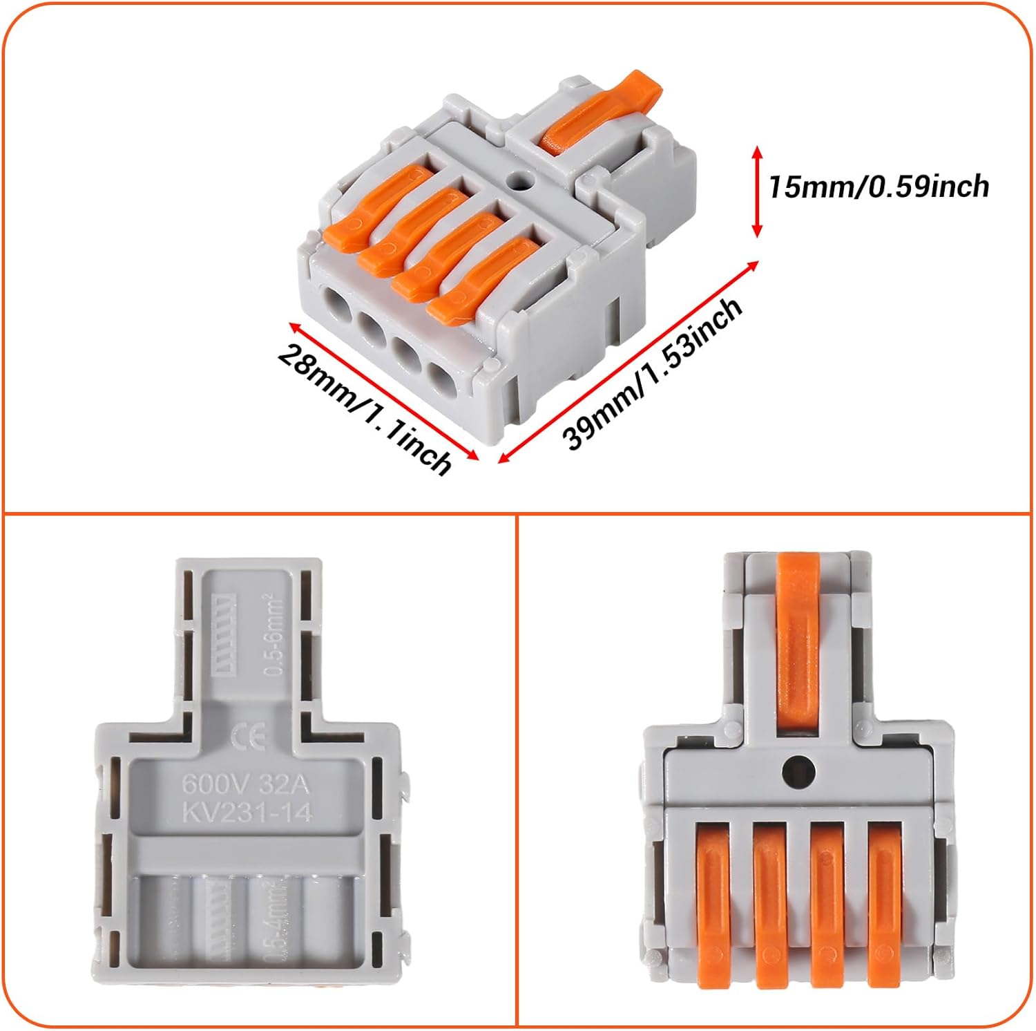 20PCS Lever Wire Connectors Quick Terminal Wire Connectors 600V 32A Conductor Compact Connector Electrical for Circuit Inline Splices 28-12 AWG(1 in 4 Out)