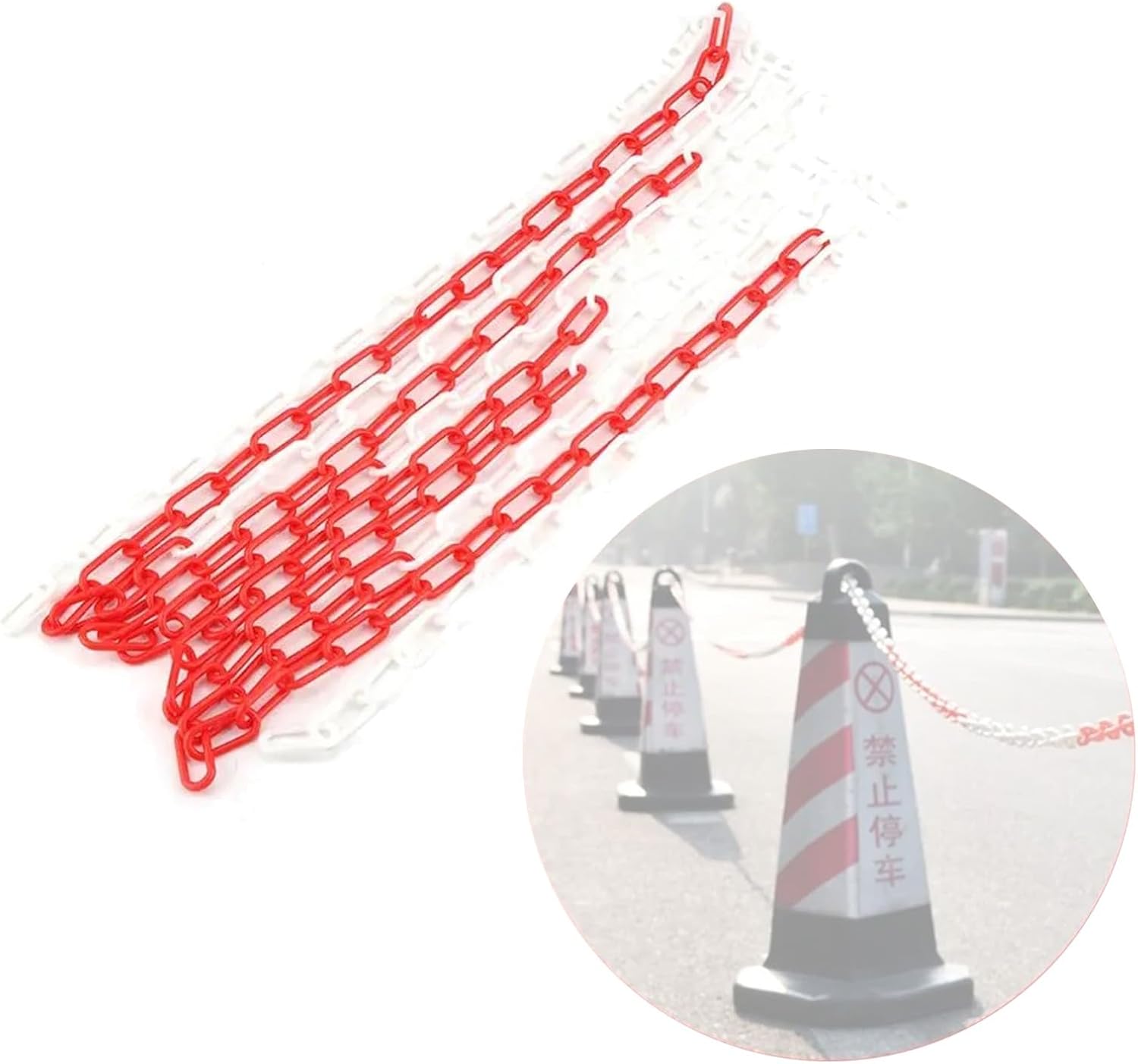 Plastic Warning Chain, 8mm 25M Red and White Protection Chain Warehouse Caution Safe Barrier Chain for Crowd Channeliser