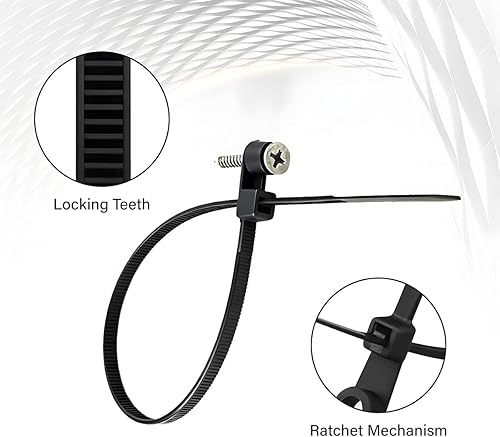 Miniatura 5 de Bridas negras resistentes con orificio para tornillo de 12 pulgadas, 100 unidades, correas de nailon resistentes a los rayos UV de 50 libras para un