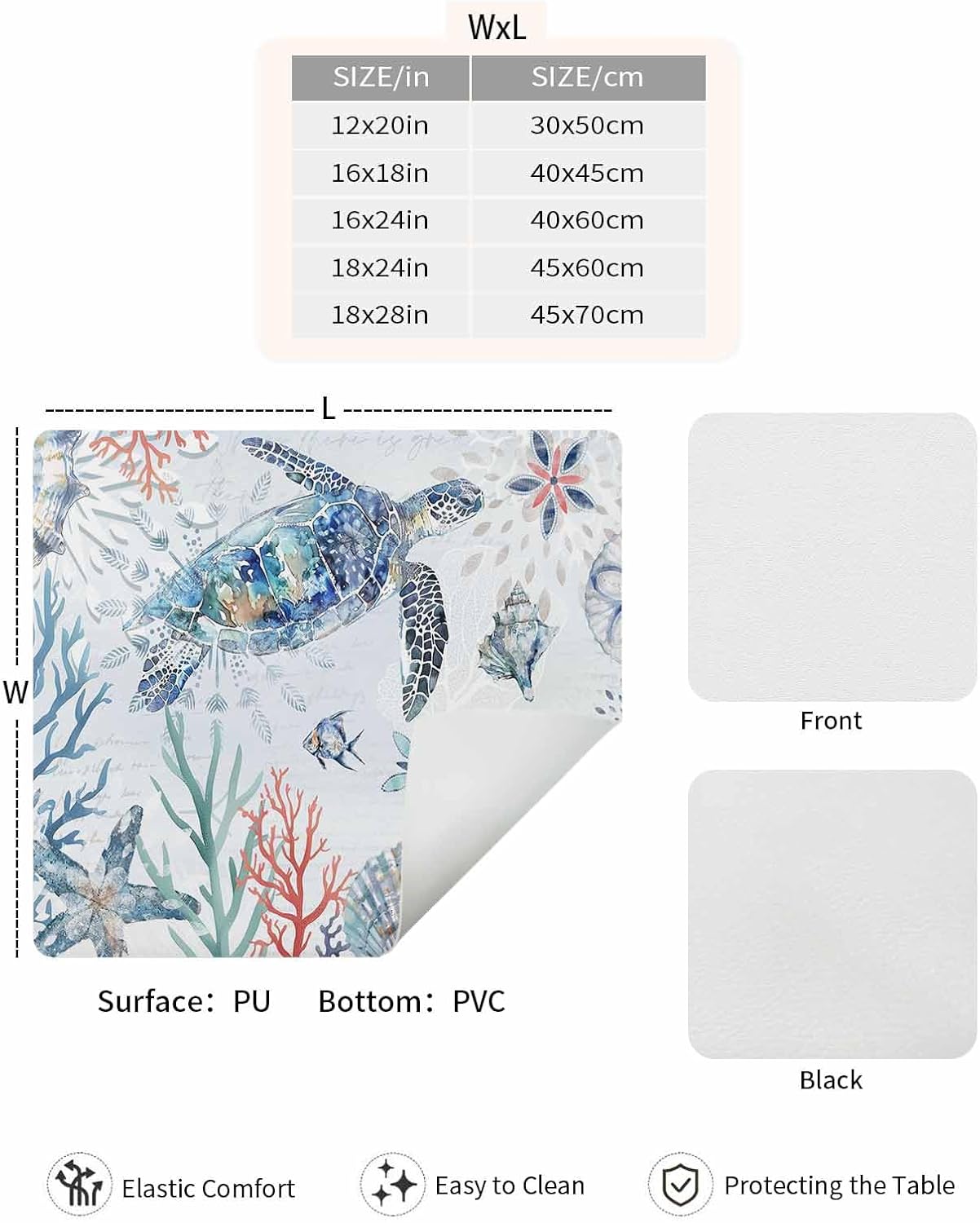 Blue Turtle Coffee Mat Small For Countertop Coffee Bar Accessories,Absorbent Quick Dry Dish Drying Mat Hide Stain Non-Slip Pad For Coffee Maker,Coastal Coral Sea Starfish Nautical Shell Conch 12"x20"