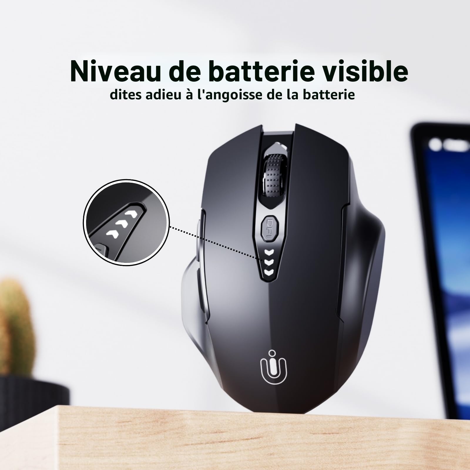 Souris Sans Fil Rechargeable Tecknet - 3 Modes (BT5.0/2.4G), 4800 DPI, Silencieuse, Avec Molette Latérale