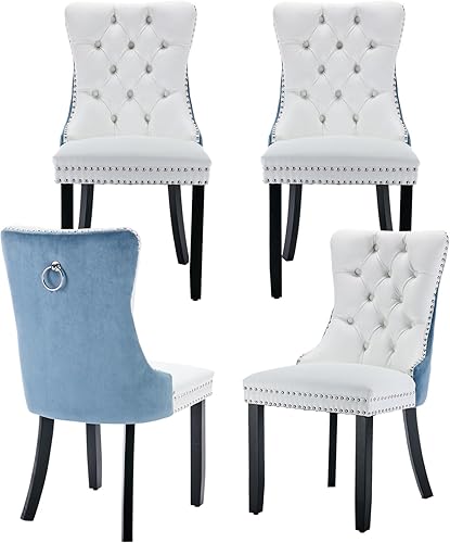 Miniatura 58 de Juego de 6 sillas de comedor marrones, sillas de comedor tapizadas con tela de lino acolchada con capitoné, con respaldo alto, ribete de tachuelas y