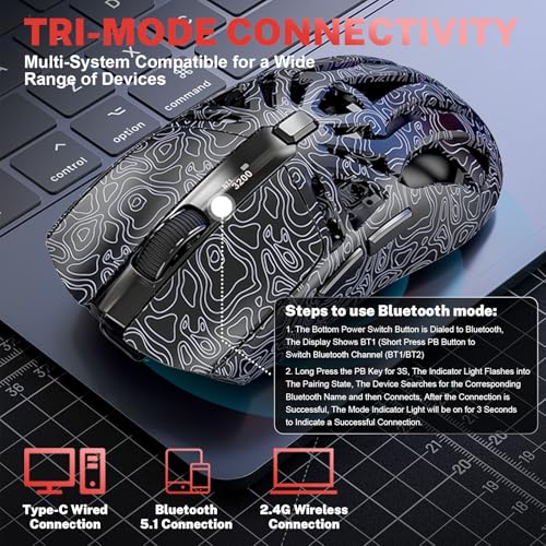 Image of RGB Magnetic Charging Dock Gaming Mouse, 12K DPI, PAW3311 Sensor, Tri-Mode Wireless, 6 Programmable Buttons, Ultra-Light 72g for PC /Mac (Black)