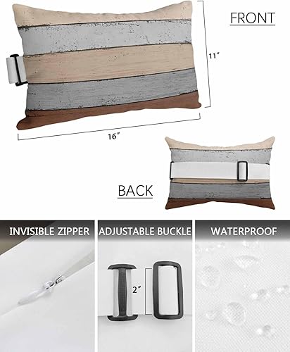 Miniatura 3 de Paquete de 2 fundas de almohada lumbar de madera rústica de granero degradado de café molido degradado, juego de fundas de almohada para exteriores,