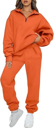 AUTOMET Womens 2 Piece Outfits Long Sleeve Sweatsuits Sets Half Zip Sweatshirts with Joggers Sweatpants