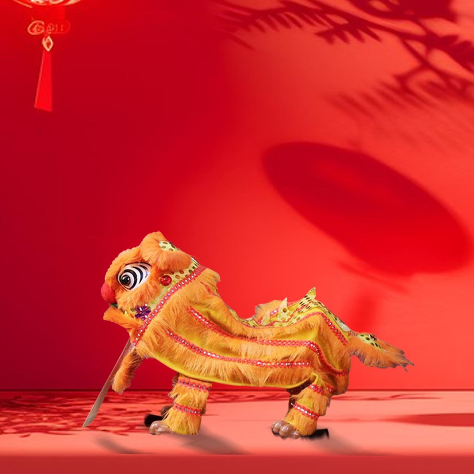 Juguete de león de marioneta China, artesanía de Marionetas de Danza del león con Cuerda de Mano, Regalo de año Nuevo Chino, Amarillo