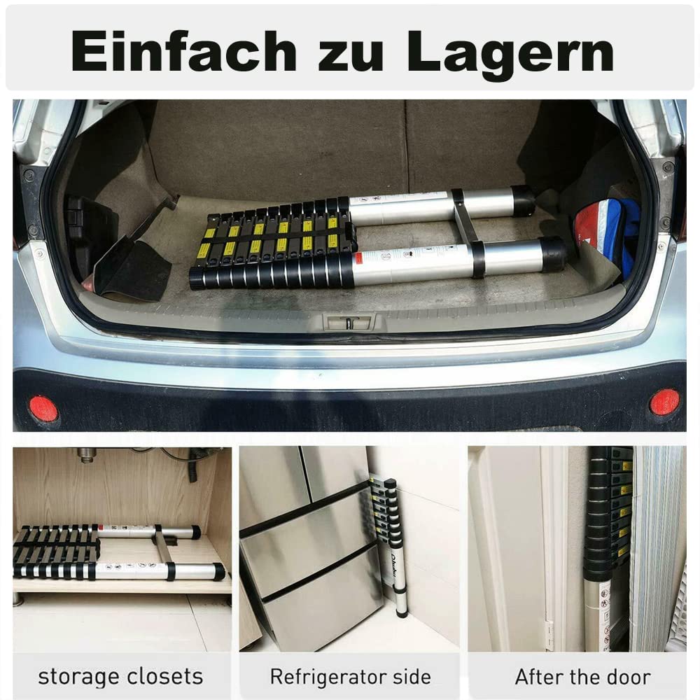 Teleskopleiter mit Haken, 6,2m Alu Klappleiter Aluminium Leiter, Ausziehbar Schiebeleiter, Rutschfester Aluleiter Mehrzweckleiter Ausziehleiter, aus hochwertigem Aluminium, 150kg Tragkraft