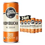 Liquid Remedy Kombucha Sugar Free Organic Drink, Low Calorie, Probiotic Like Tea for Gut Health - Orange Splash - 8.5 Fl Oz Can, 24-Pack