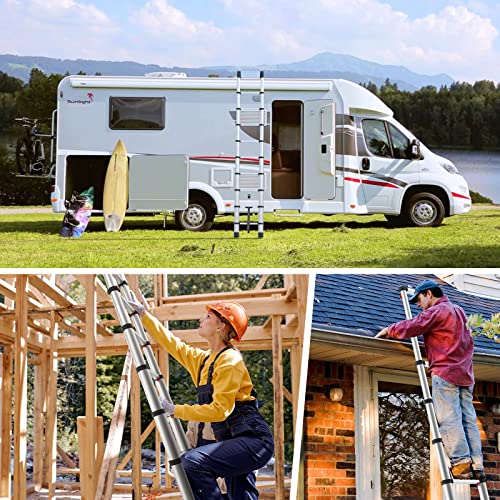 Telescoping Ladder, Luisladders 12.5Ft Aluminum Lightweight Extension Folding Telescopic Ladder Button Retraction Slow Down Design En131 330Lbs Max Capacity, Multi Purpose Rv Ladder For Outdoor Work #TOP6