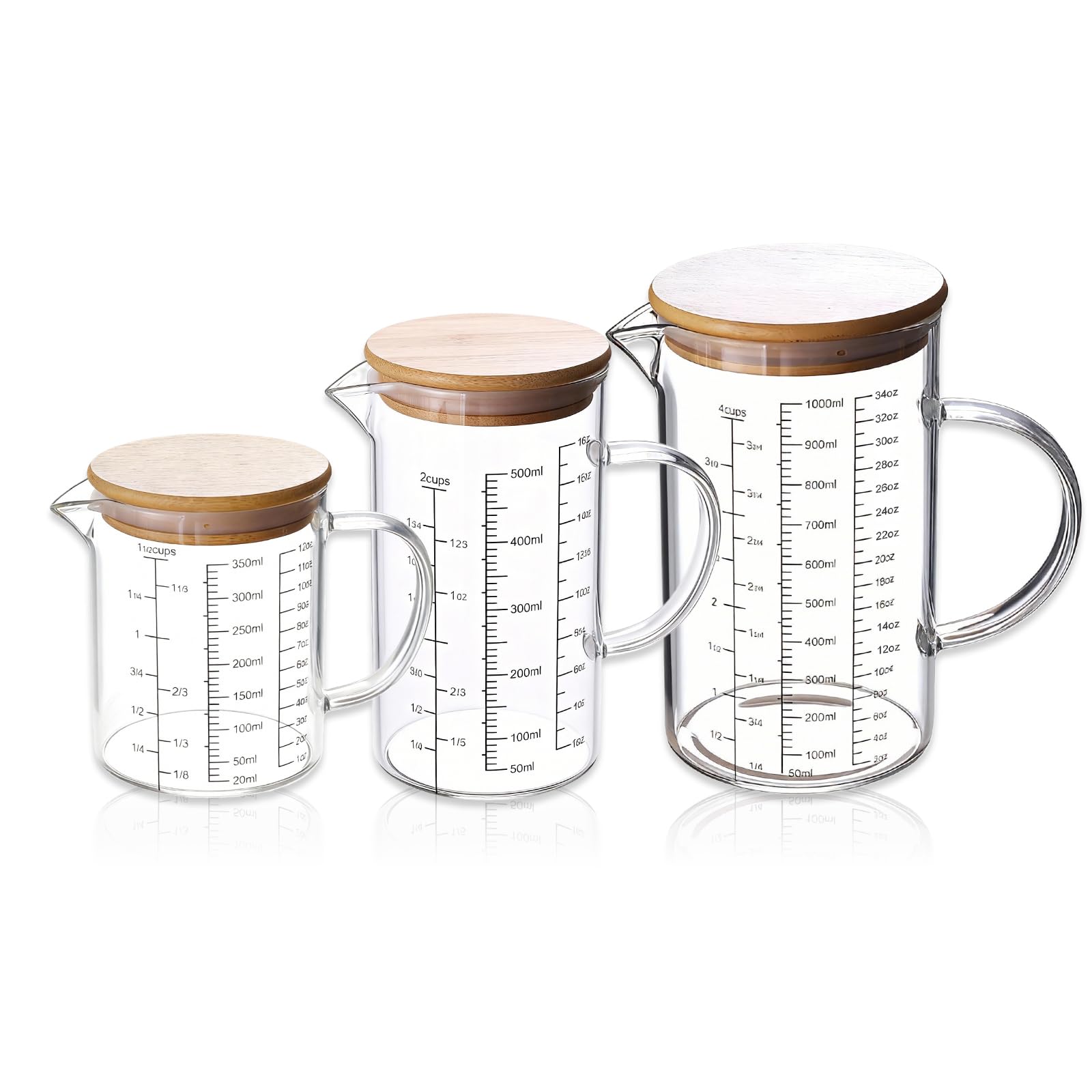 Gobelets doseurs en verre borosilicate haut de gamme avec poignée ergonomique lot de 3