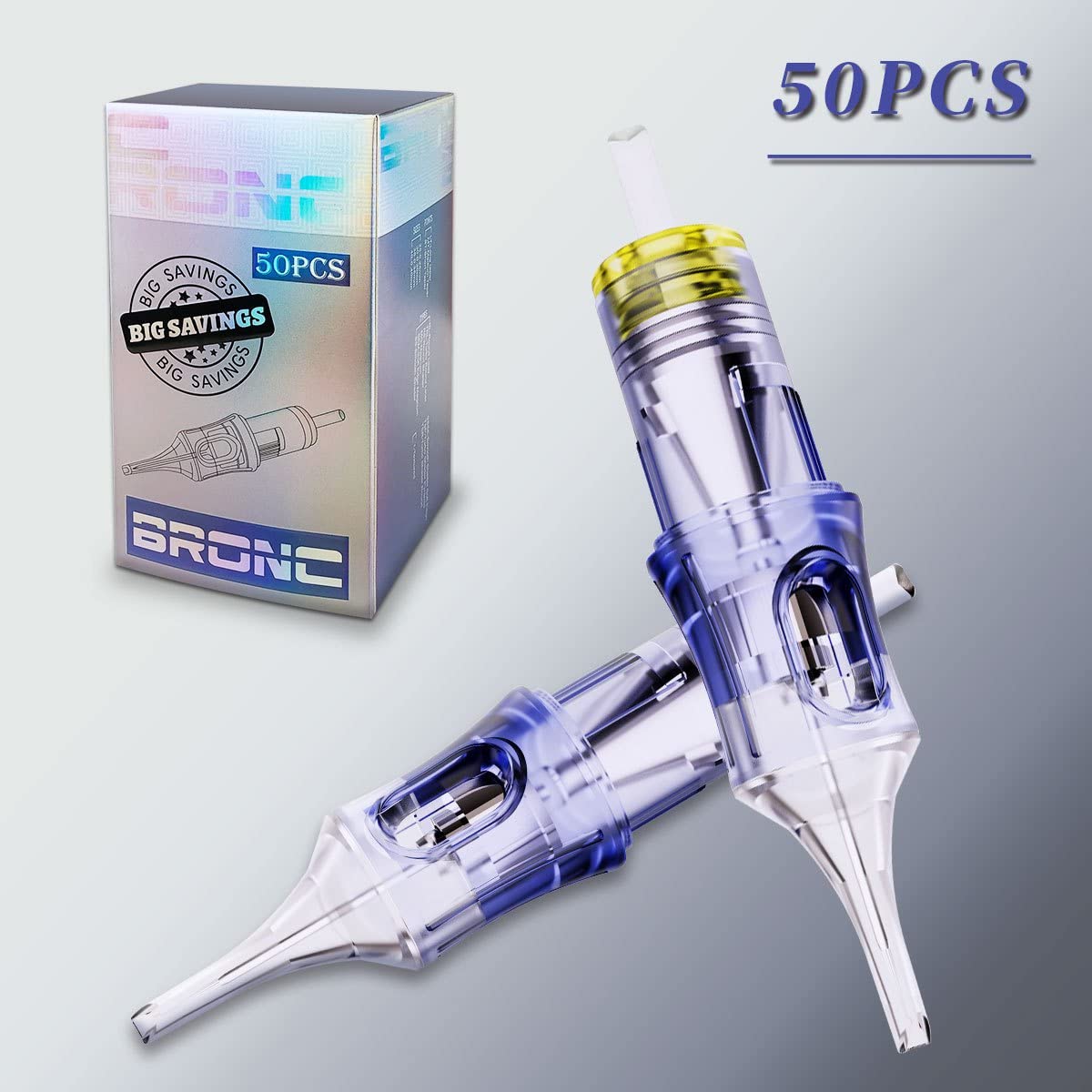 BRONC Assorted Tattoo Cartridge Needles 50pcs Mixed Tattoo Needle Cartridges Round Shader 0.35mm #12 Standard RS (3RS 5RS 7RS 9RS 11RS) for Rotary Tattoo Machine