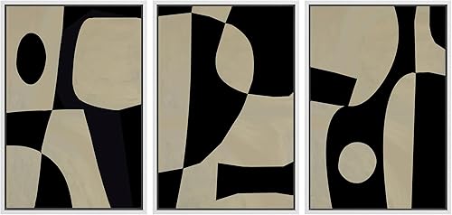 Miniatura 31 de SIGNLEADER Lienzo enmarcado para pared, juego de arte de collage de polígonos retro marrón tostado, ilustraciones con formas abstractas, arte