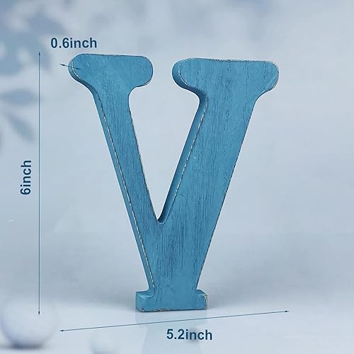 Miniatura 2 de WOODOUNAI Letras de madera azul rústica de 6 pulgadas, letras de madera sin terminar para decoración de pared, letras azules retro de pie,
