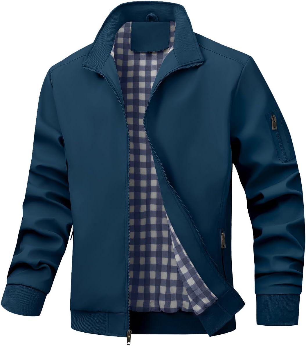 Jaqueta bomber masculina, leve, casual, corta-vento, casaco com zíper