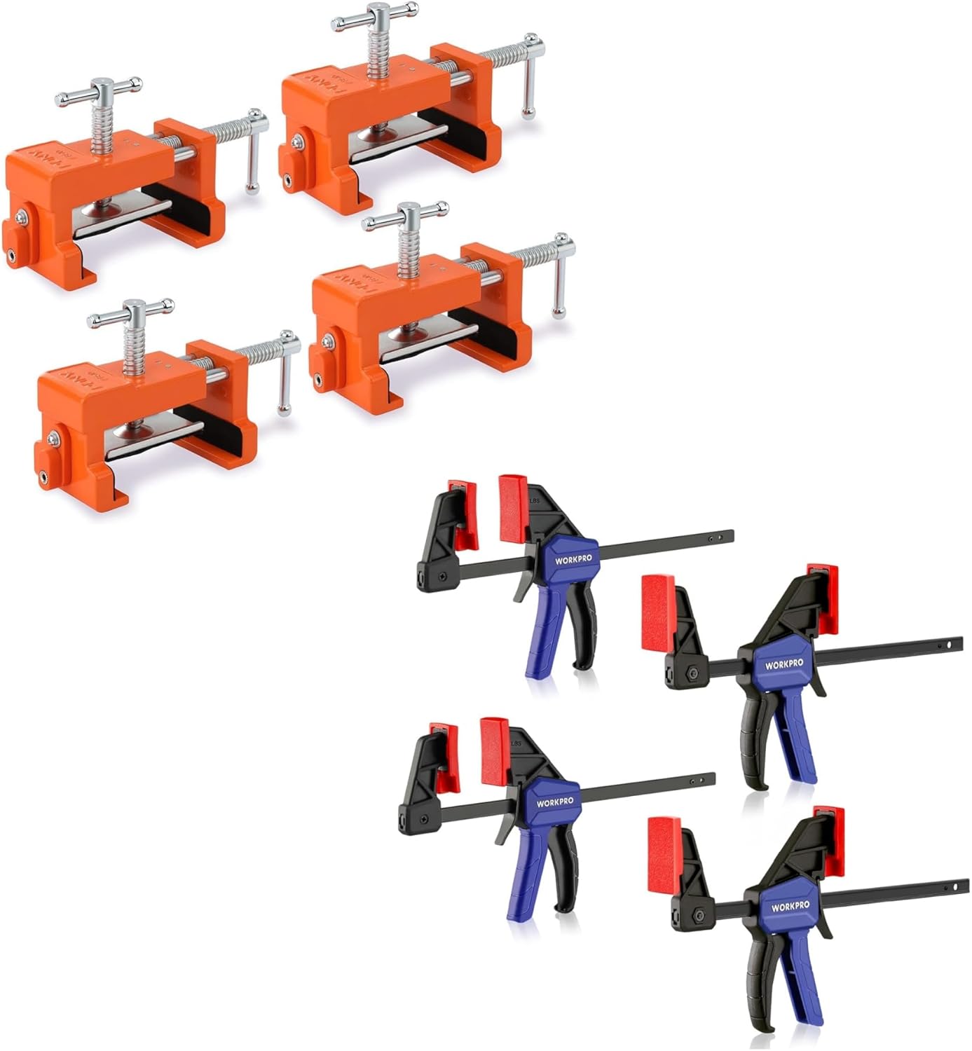 PONY 4-Pack Cabinet Clamp Set and WORKPRO 4 Pack 6" Mini Bar Clamp Set
