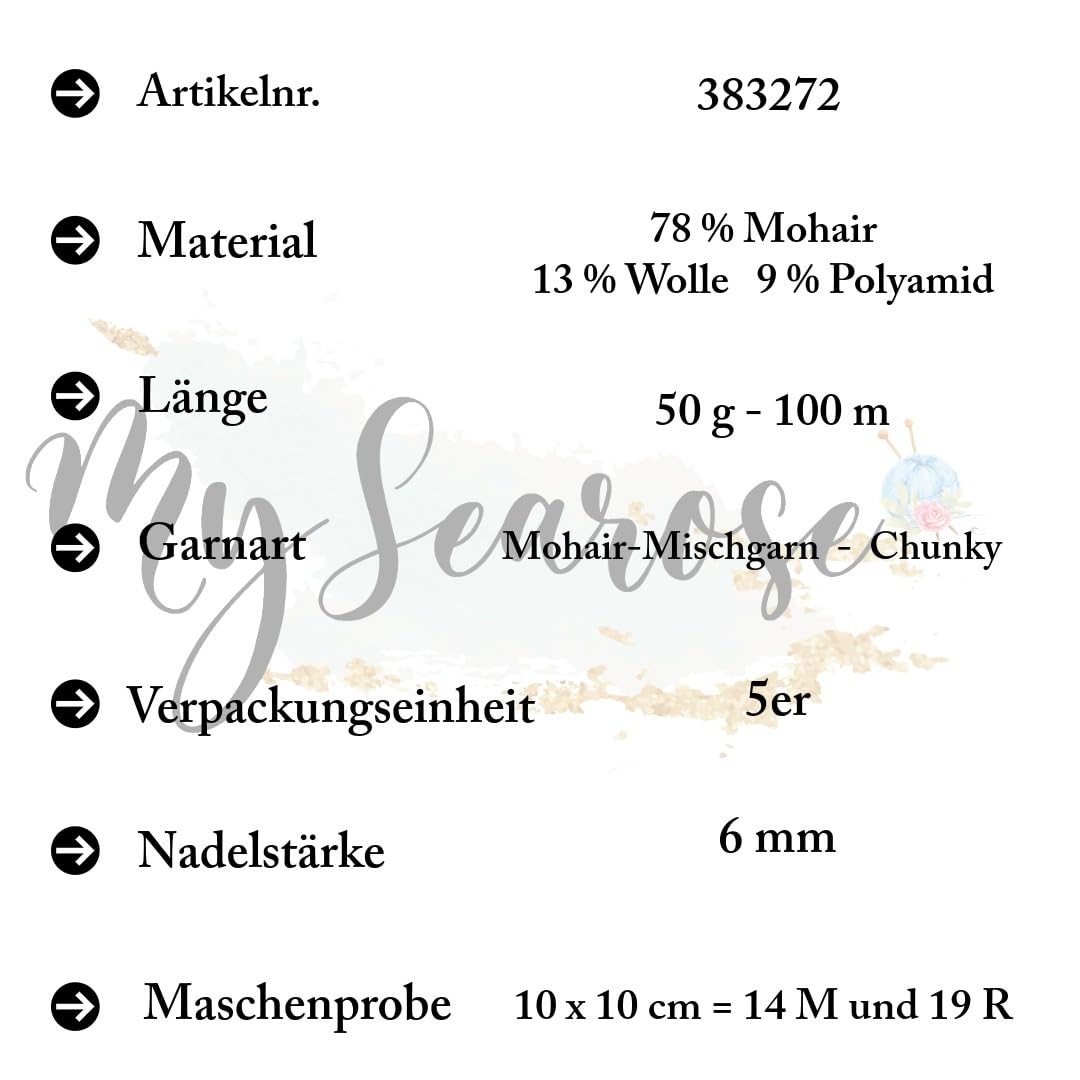 Rico Design FASHION MOHAIR MERINO CHUNKY NATUR Premium Wolle 5 x 50g flauschiges Luxusgarn für voluminöse Pullover Mützen Accessoires und warme Herbst Winter Looks mit mySearose Label