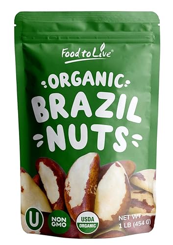 Food to Live - Nueces orgánicas de Brasil, 1 libra  Sin OMG, crudas, enteras, sin cáscara, sin sal, Kosher, vegano, Keto, apto para paleo, a granel,