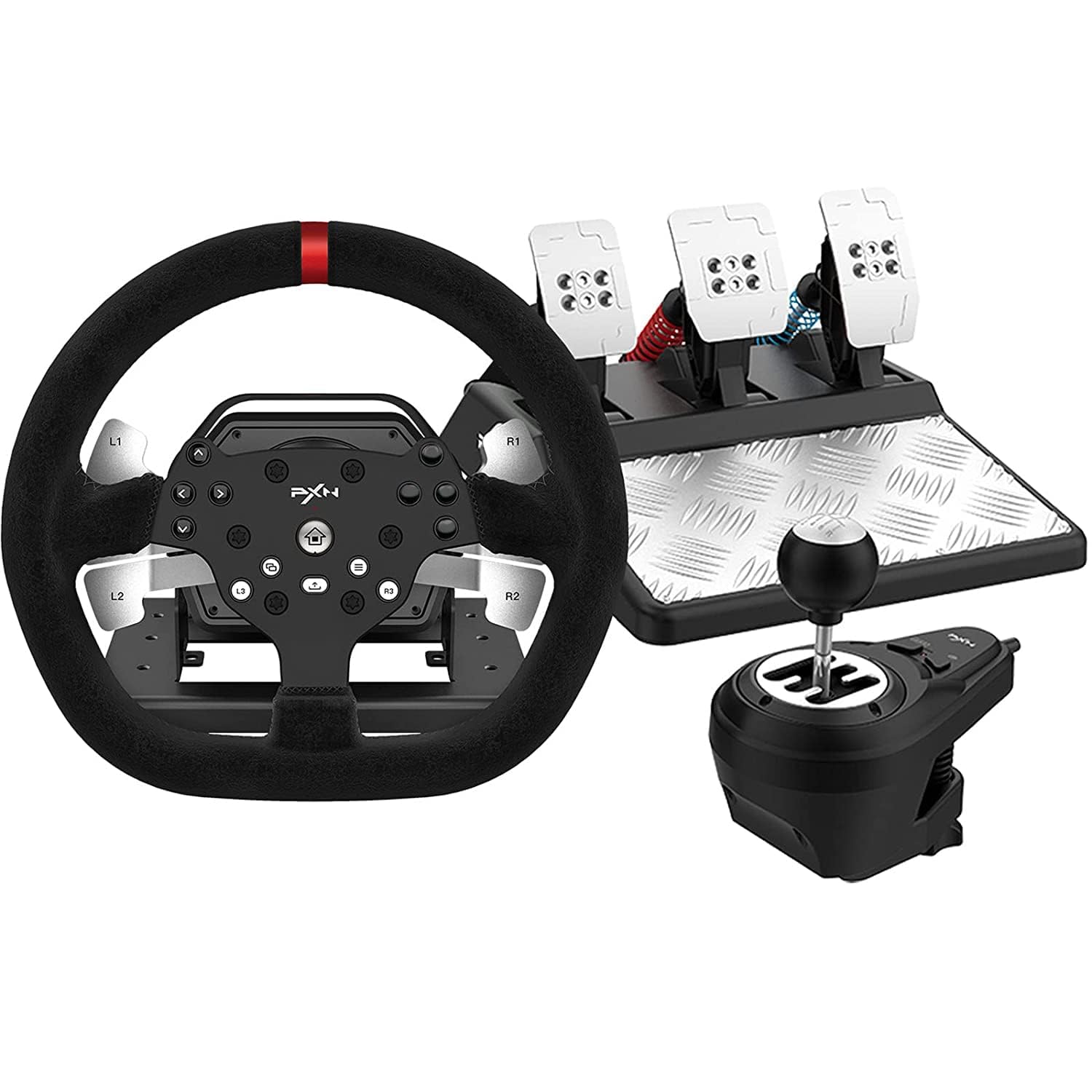 PXN Force Feedback Steering Wheel, V10 Racing Wheel 270°/900° Rotation with Pedal and Gear Lever for PC,PS4,Xbox One,Xbox Series X/S
