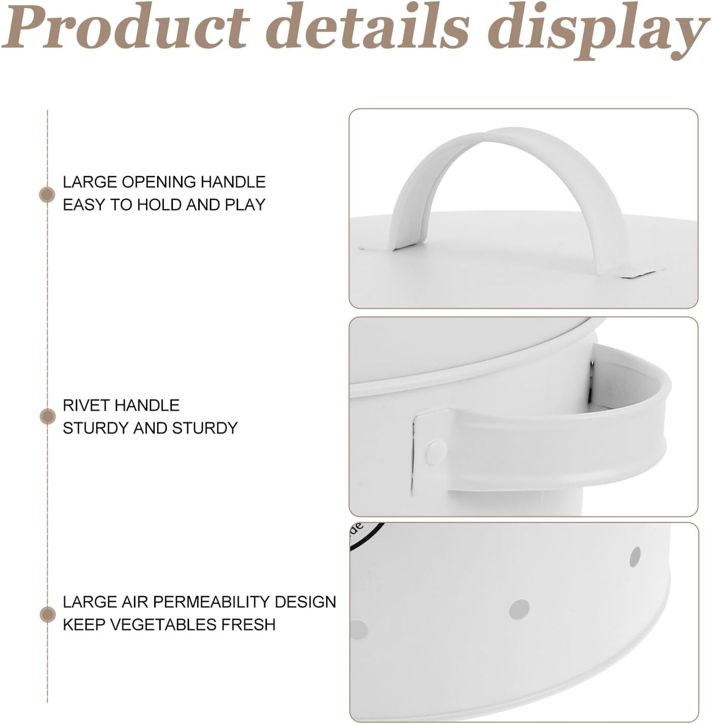 Garlic Keeper and Potato Storage Bin White Iron Vegetable Storage Container with Ventilation for Kitchen Pantry Onion Ginger Holder