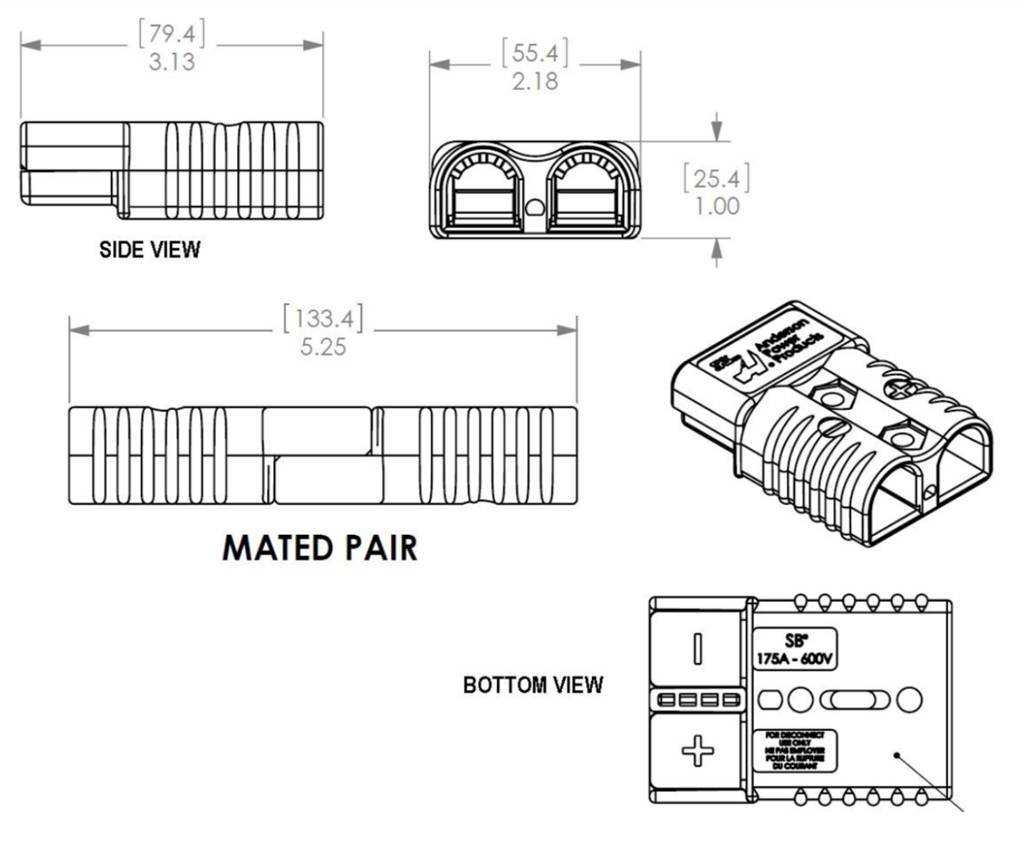 Produktbild von Anderson SB175 600V Steckverbinder – 175 A, Silberbeschichtete Kontakte, Für Batterien, LKW & Motorsport
