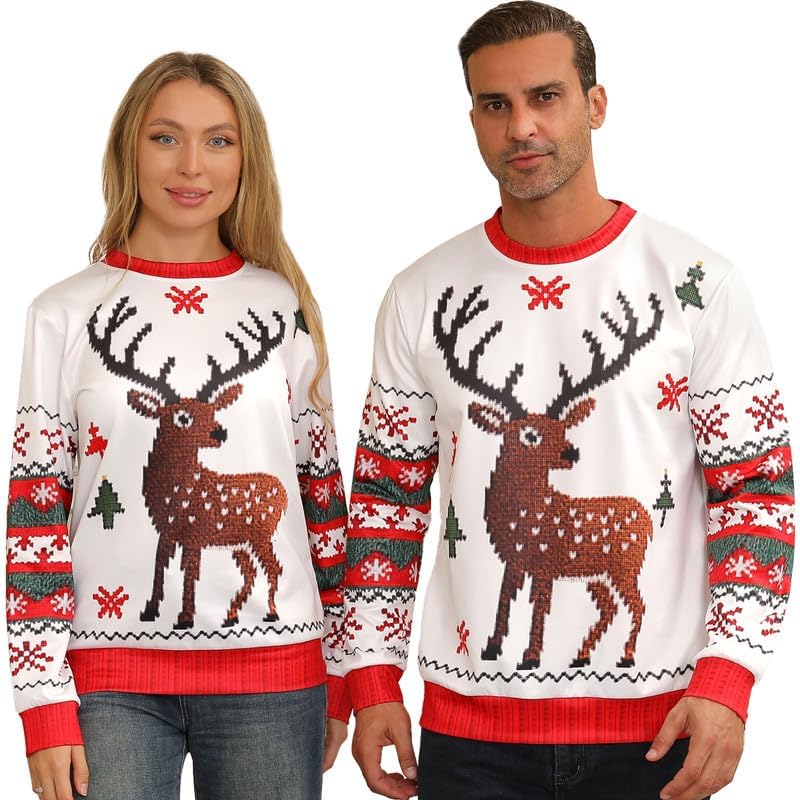 Ugly Christmas Sweatshirts for Women Men,Ugliest Unisex Womens Mens Sweatshirt,Funny Novelty Xmas Deer Sweater Shirt