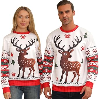 Ugly Christmas Sweatshirts for Women Men,Ugliest Unisex Womens Mens Sweatshirt,Funny Novelty Xmas Deer Sweater Shirt
