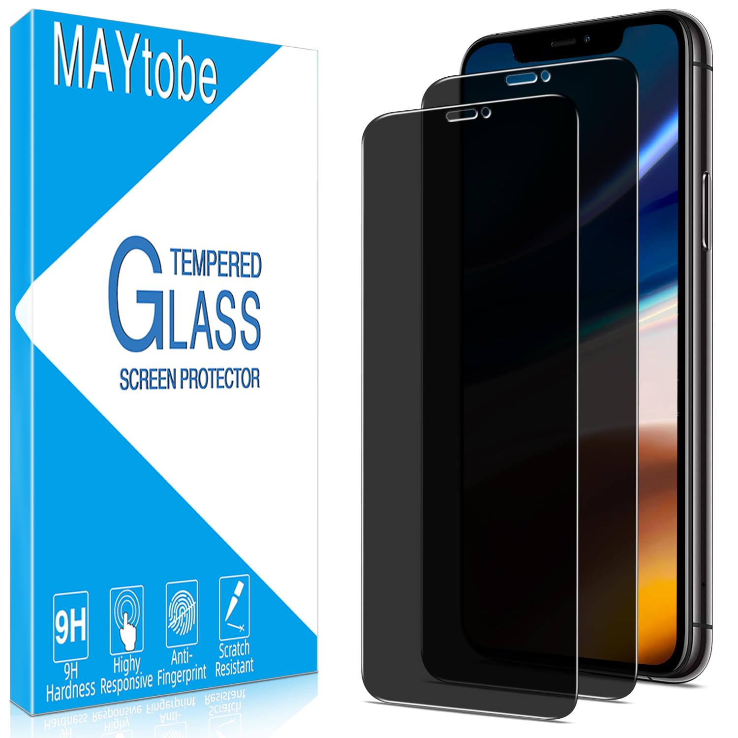MAYtobe 2 Unidades Protector de Pantalla Privacidad para iPhone 11 Pro Max/iPhone XS Max, Cristal Vidrio Templado Anti Espía, Antiarañazos, Sin Burbujas, Dureza 9H, Ultra Resistente