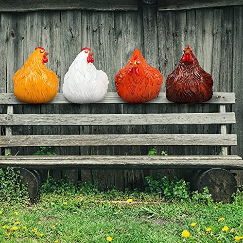 Leiter Hühnergarten Huhn, Hühner Gartendeko Hühner Dekoration, Holz Dekoration Garten-schöne Hühnerstatue Dekoration-Heimtextilzaun / Holzpfosten / und Huhn auf Holzleiter(4PCS) Cover