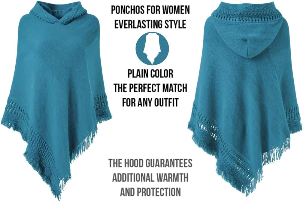 Ferand Ladies' Hooded Cape with Fringed Hem, Crochet Poncho Knitting Patterns for Women