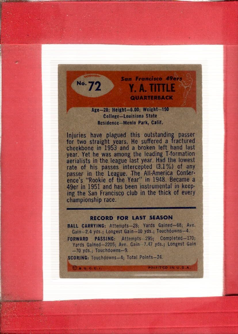 1955 Bowman #72 Y. A. Tittle EX+ Excellent+ San Francisco 49ers Football