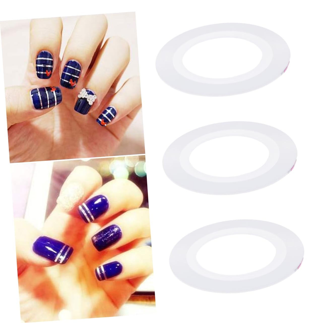 Mikinona 3pièces Rubans Autocollants Ligne Ongle Brillants Couleurs Métallisées Diy Manucure Pédicure Blanc
