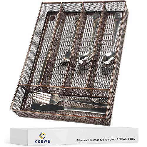QZDJG Flatware Tray Utensil Drawer Organizer Kitchen Utensil Cutlery Tray Mesh Designing