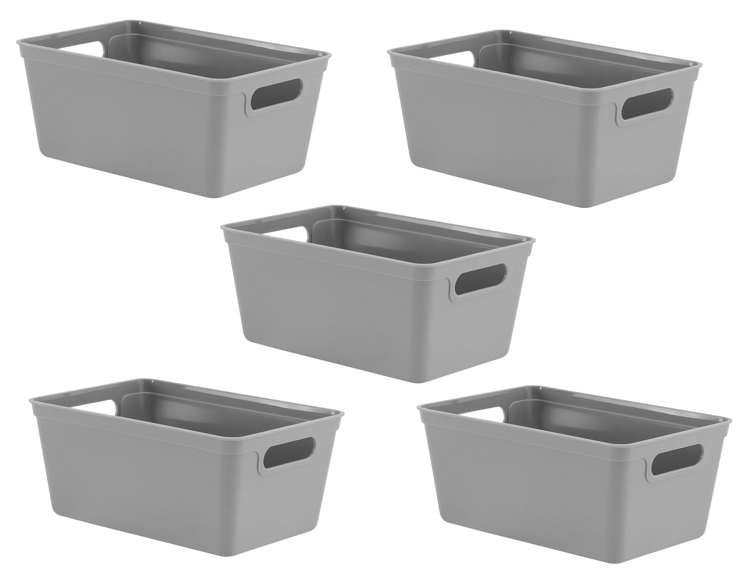 5 Pack Plastic Studio Storage Baskets with Sturdy Handles, Lightweight & Durable Design, Ideal for Kitchen, Bathroom, and Cleaning Organisation Handy Basket Tidy (Grey, 17 x 25 x 11 cm)