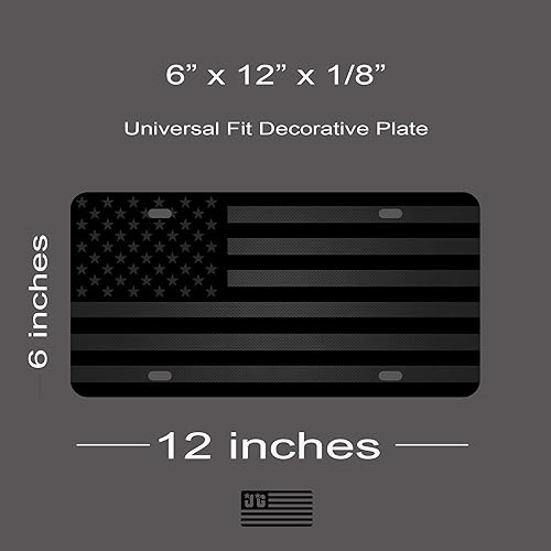 Miniatura 3 de Jass Graphix - Placa de bandera norteamericana para auto color negro mate con 18 de pulgada de aluminio negro compuesto resistente táctica patriota