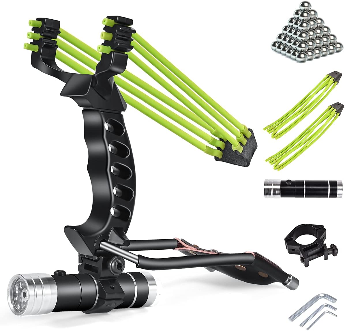 NOBONDO Strong Folding Slingshot - Powerful Adjustable Slingshot Rocket with Wrist Brace Hunting Survival Catapult with 2 Rubber Bands and 100 Ammo Balls