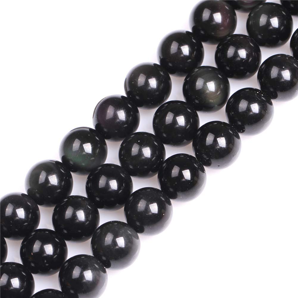 Gem-Inside Create Your Own Fashion Black Obsidian Gem-Inside Natural 14Mm Round Gemstone Semi Precious Loose Beads For Jewellery Making 15''