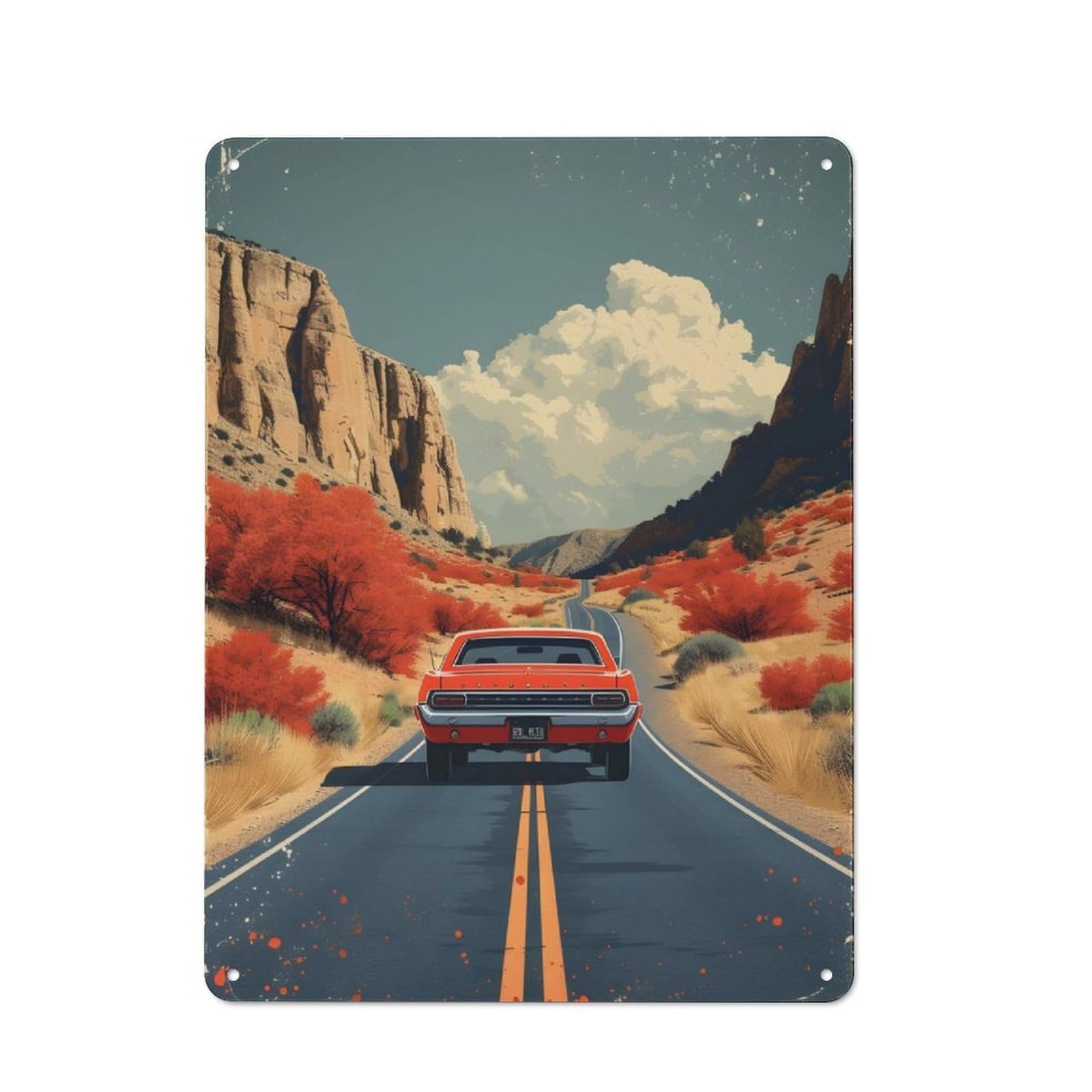 Junmoney Vintage Car On A Road Printed Metal Sign 40X30cm For Café Or Restaurant, For Hospitality Interior Collectors