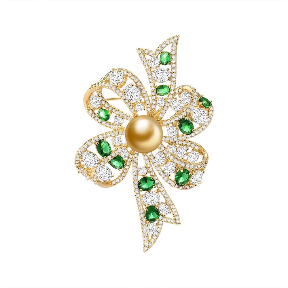 NONNYL Elegant South Sea Golden Pearl Brooch Pins Costume Jewelry For Women Fashion Christmas Gifts Wife Mom Girlfriend, Anniversary Birthday Fine Jewelry Gifts for Her NO2252