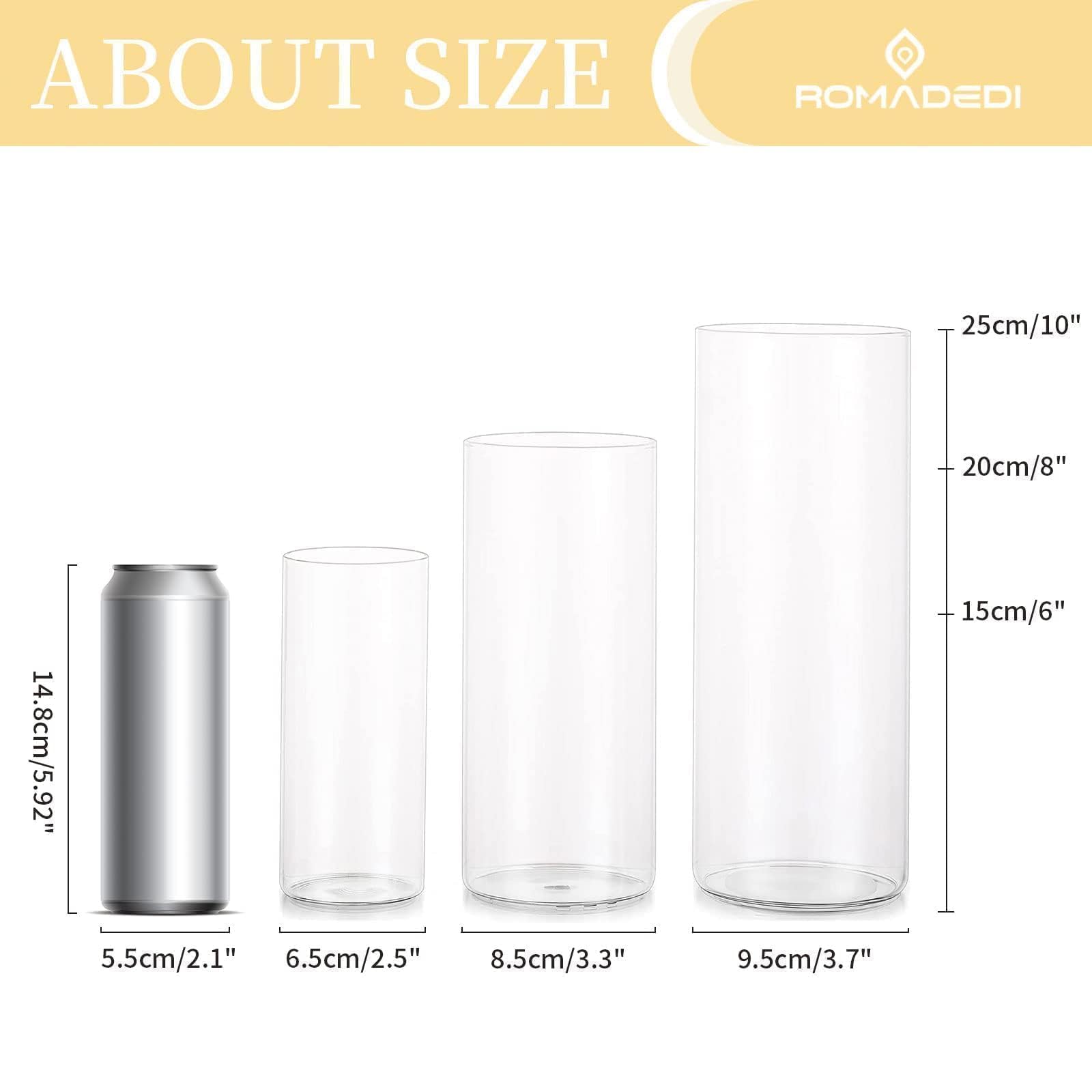 Romadedi Porta Candele Vetro Centrotavola - Set di 3 Portacandele da Tavolo Moderno per Candele Colonna Galleggiante Lumini Vaso Decorativi per Natalizie Matrimonio Feste Decorazioni Casa, 15/20/25 cm