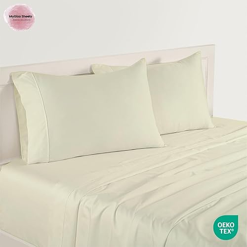 Miniatura 7 de MyGiza Sheets - Juego de sábanas de algodón Giza de primera calidad, tamaño split king, individual, matrimonial, king y queen, set de 4 unidades.